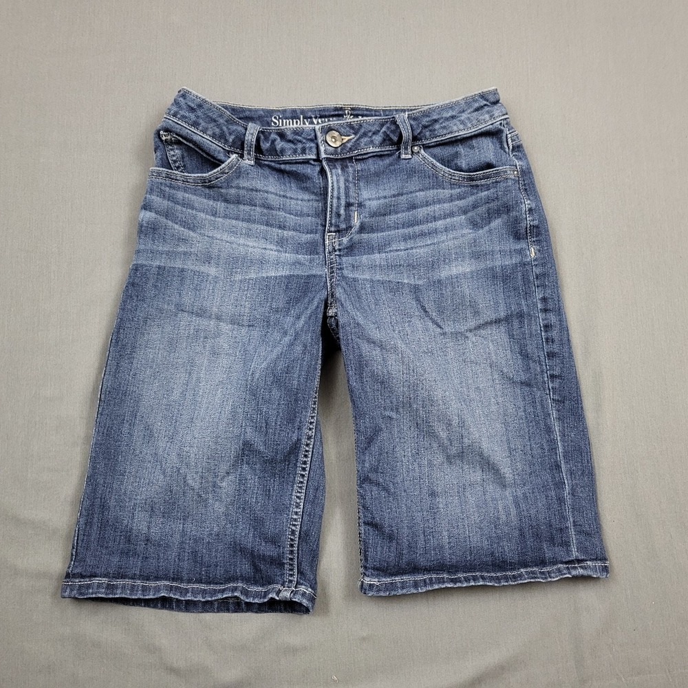 Simply Vera Vera Wang Womens Size 2 Roll‎ Cuff Bermuda Denim Shorts Blue Dark